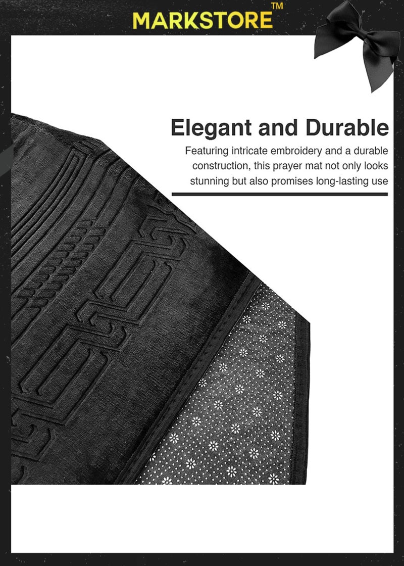 مارك ستور سجادة صلاة سوداء، سجادة صلاة فاخرة من المخمل المنقوش المقاوم للانزلاق، من جاي ناماز، مصلى للصلاة والعبادات والعمرة والحج ورمضان، 80 × 120 سم، أفضل هدية لرمضان - Image 2